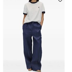 SLEEPER Wide Leg Linen Pant 1 Navy Blue